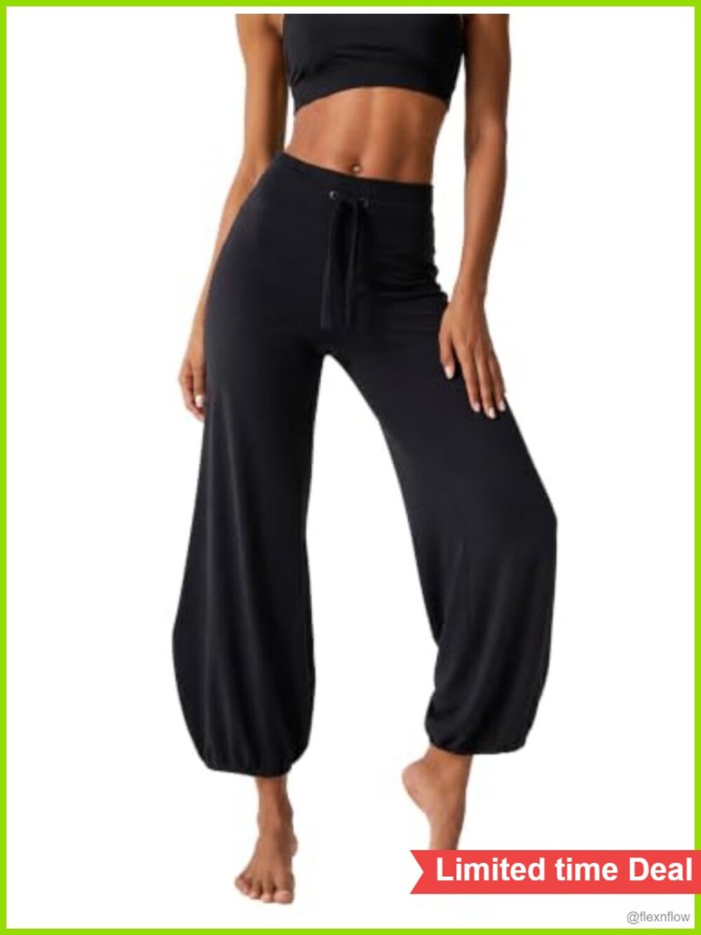 Womens Fold Over Flare Bubble Yoga Pants 85% Viscose 15% Linen